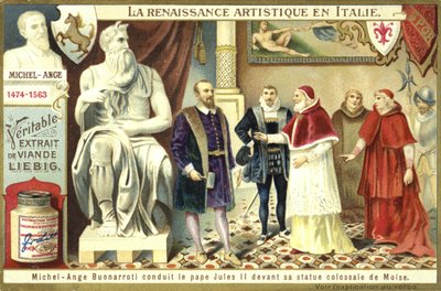 Miguel Ángel mostrando al Papa Julio II su colosal estatua de Moisés de European School